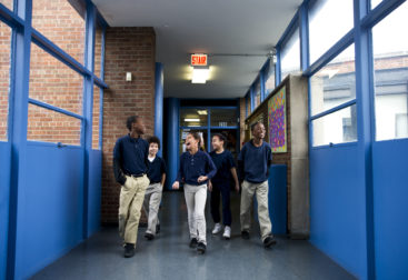 kids walking down hall